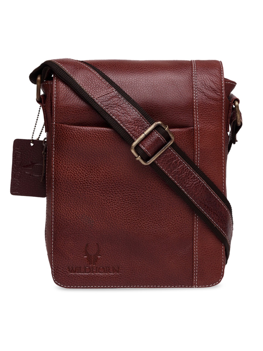 WildHorn Men Maroon Solid Genuine Leather Messenger Bag
