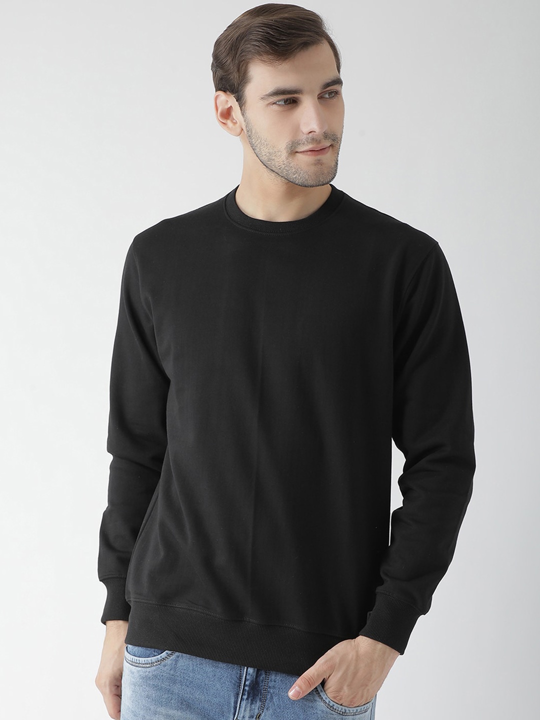

GRIFFEL Men Black & Black Solid Sweatshirt