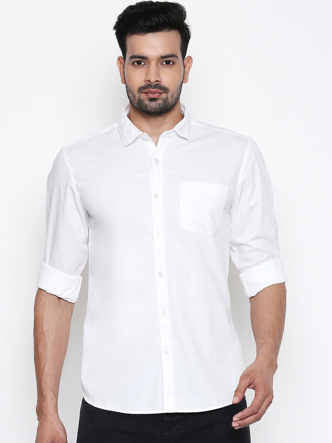 

BYFORD by Pantaloons Men White Slim Fit Solid Casual Shirt