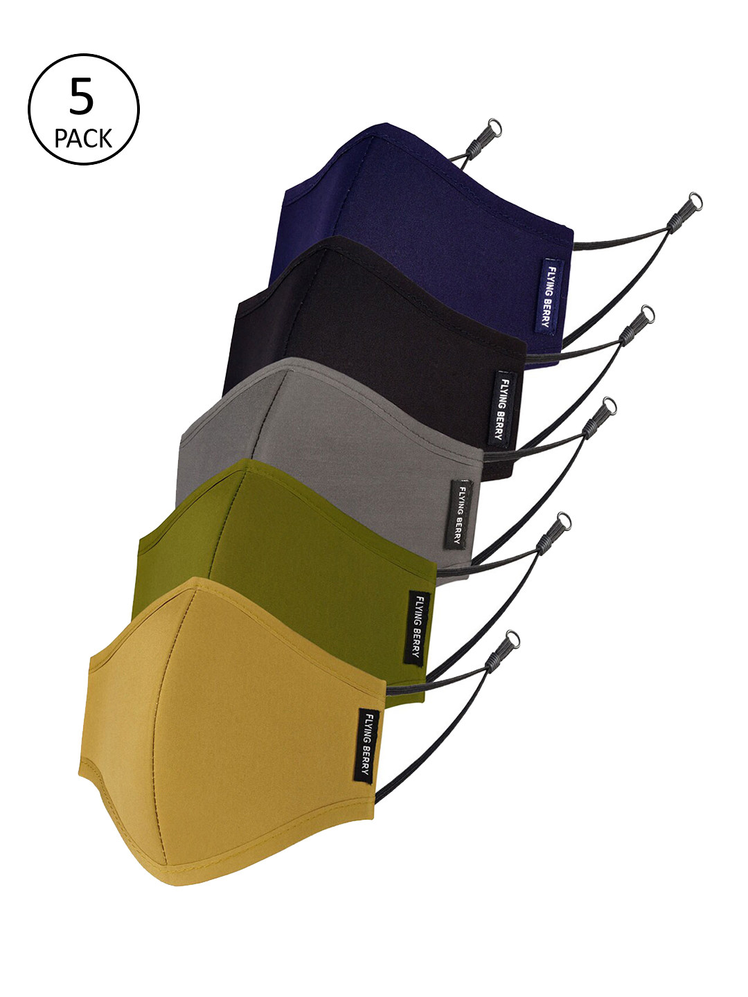 

FLYING BERRY Pack Of 5 3-Ply Reusable Adjustable Face Masks, Grey