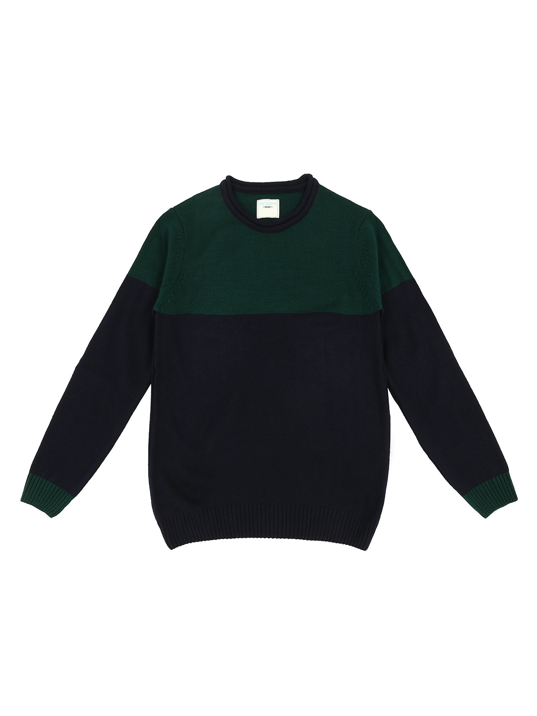 

Pantaloons Junior Boys Green & Navy Blue Colourblocked Pullover Sweater