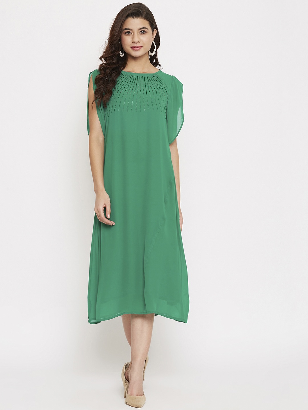 

Ruhaans Women Green Solid A-Line Dress
