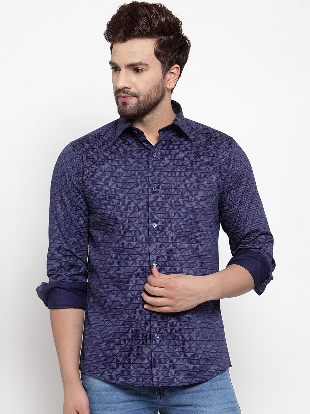 Cantabil Men Navy Blue Regular Fit Printed Casual Shirt