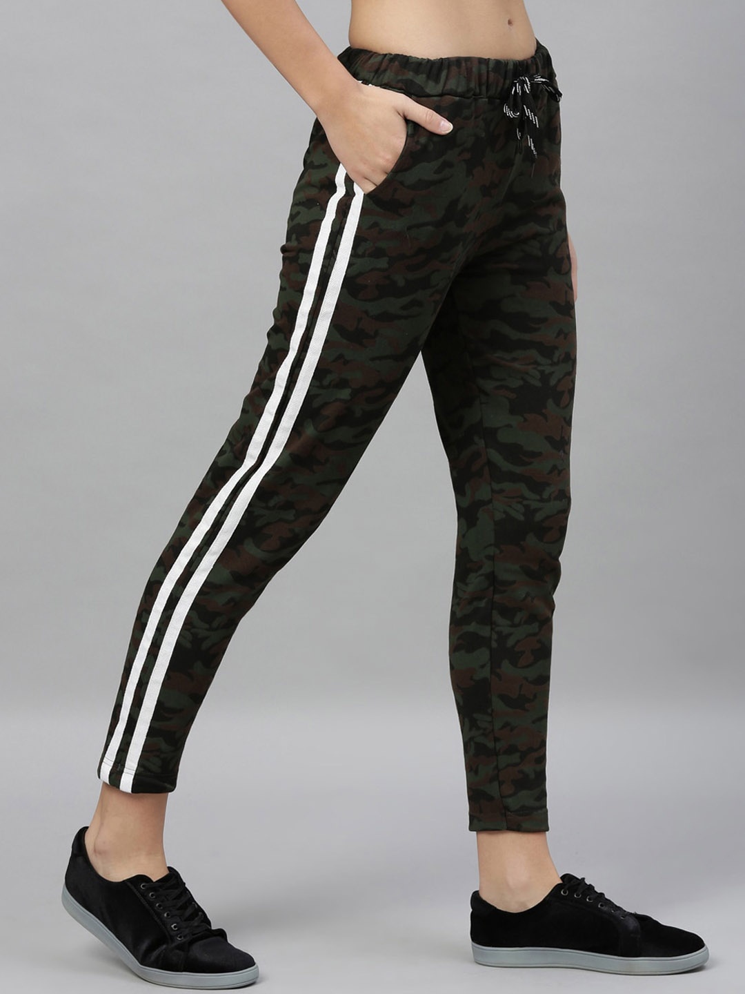 

Kryptic Women Olive Green & Brown Camouflage Printed Slim-Fit Track Pants
