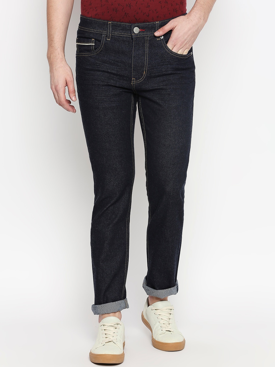

People Men Blue Slim Fit Mid-Rise Clean Look Jeans