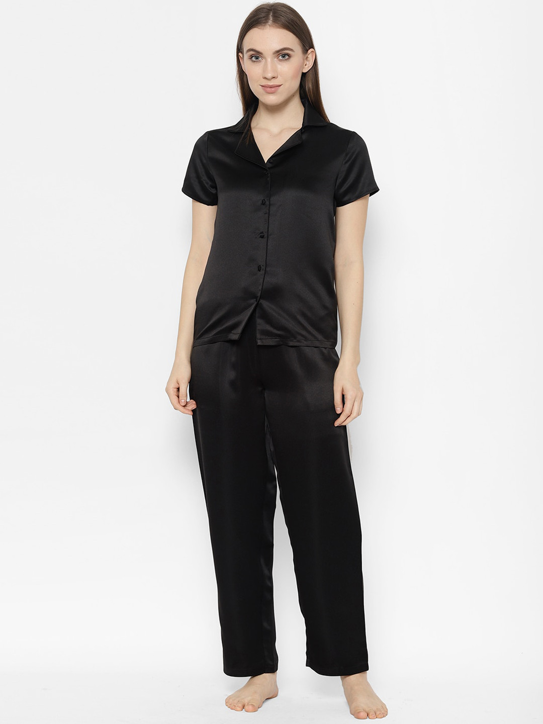 

HOUSE OF KKARMA Women Black Solid Night Suit KSS21006-Blk