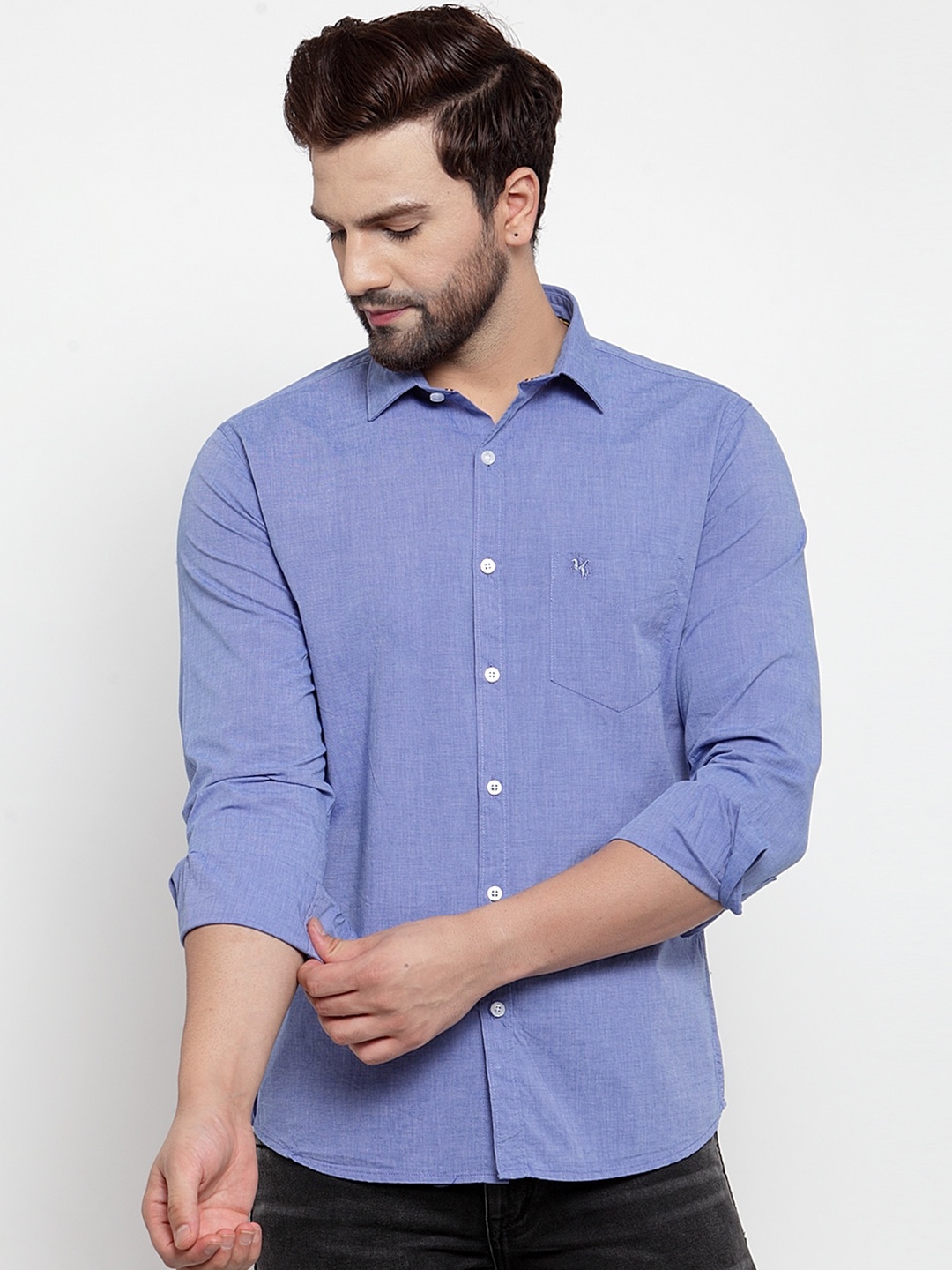 

Cantabil Men Blue Slim Fit Solid Casual Shirt