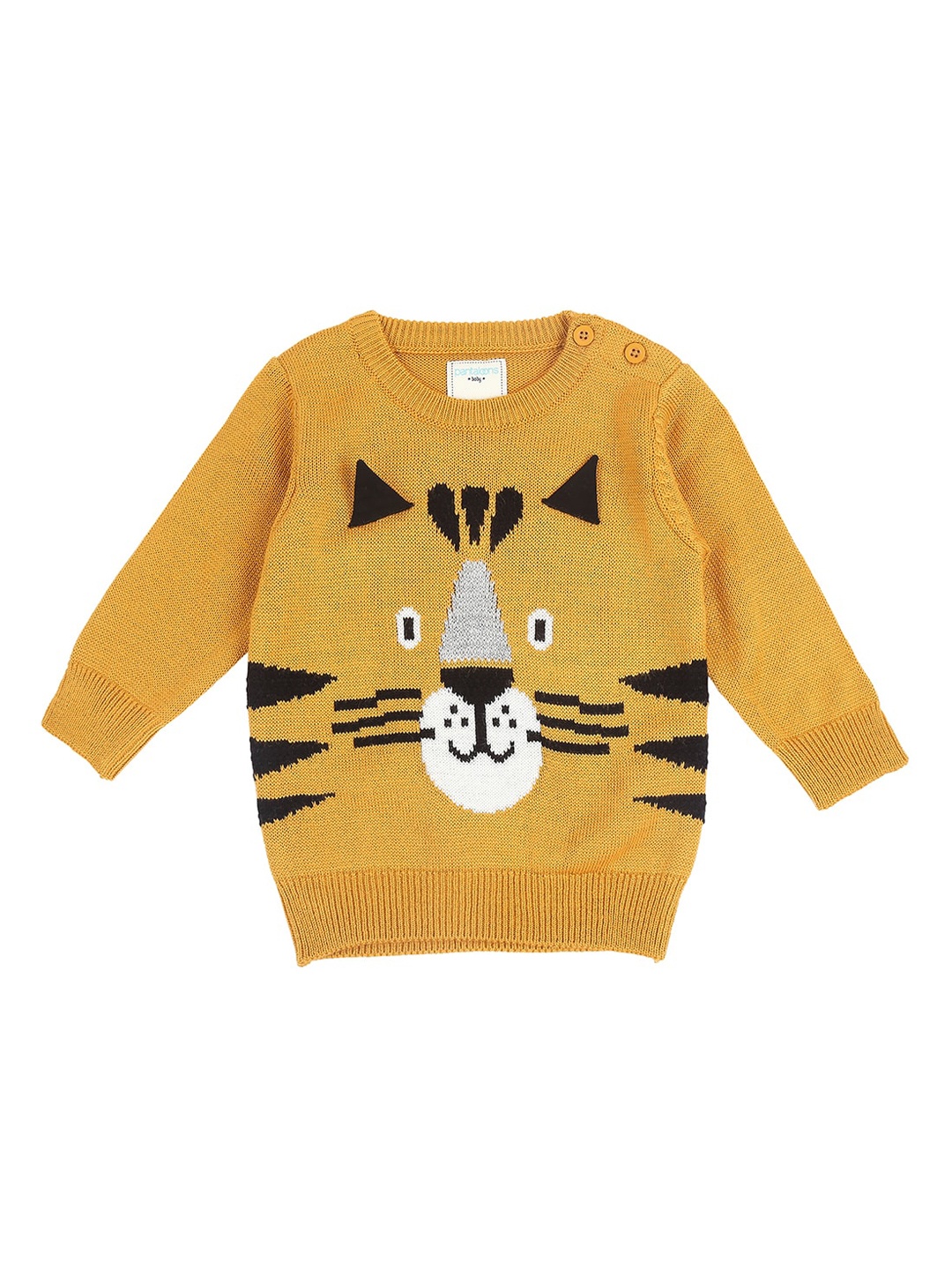 

Pantaloons Baby Infant Boys Mustard Yellow & Black Self Design Pullover Sweater