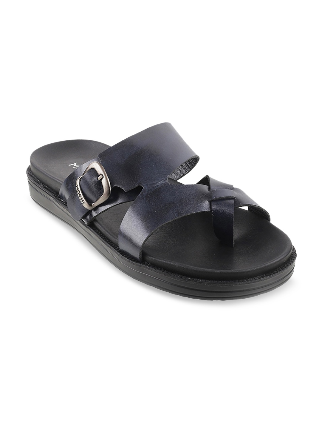 

Mochi Men Navy-Blue Solid Leather Comfort Sandals