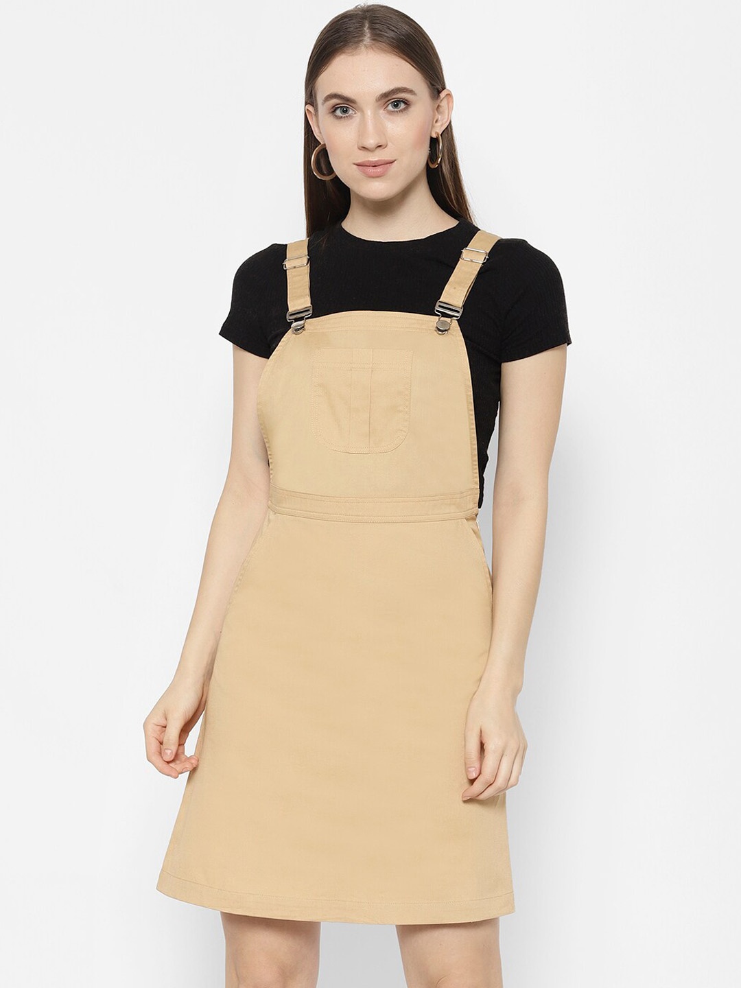 

HOUSE OF KKARMA Women Beige Solid Pinafore Dress