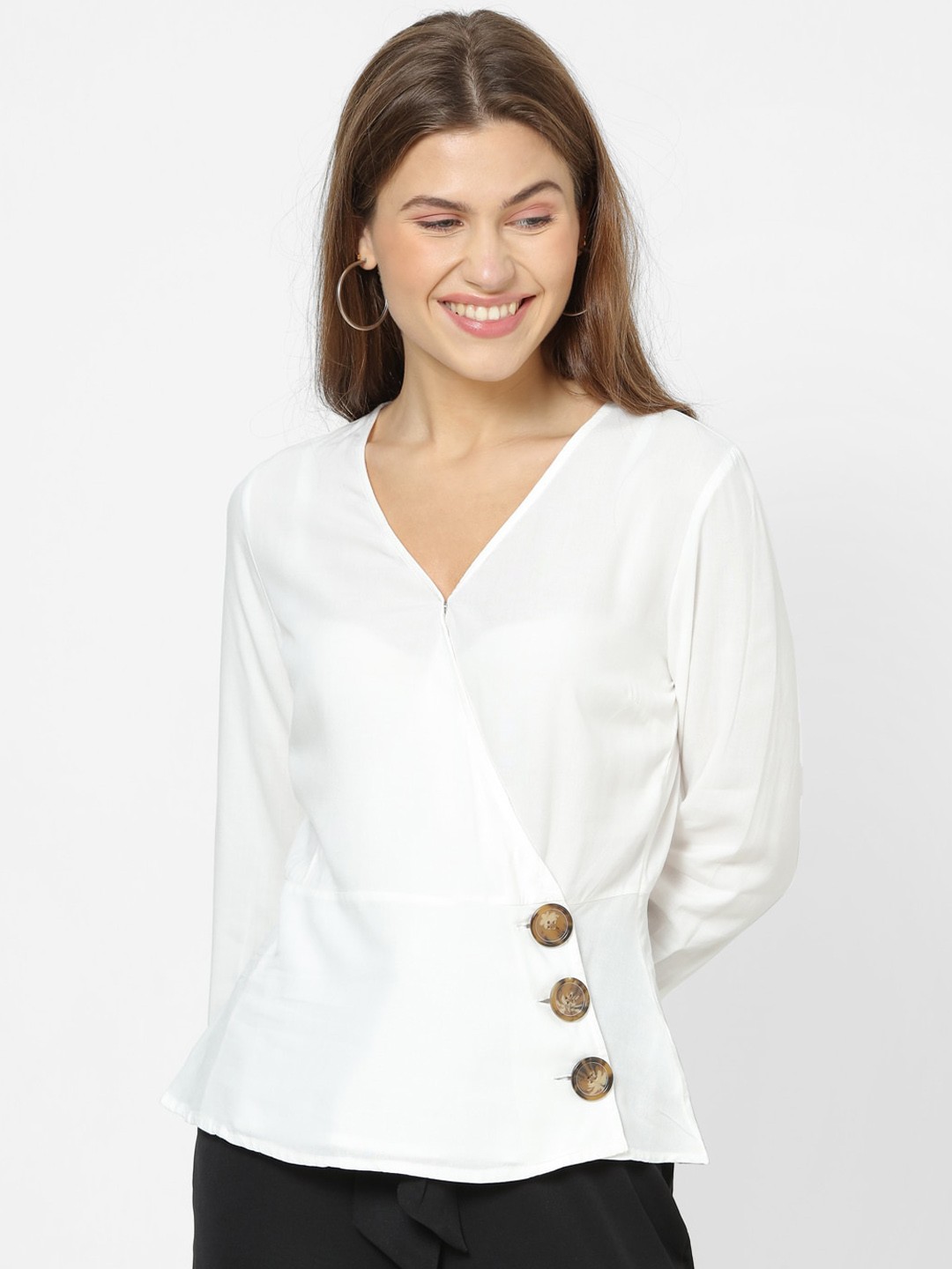 

FOREVER 21 Women White Solid Wrap Top