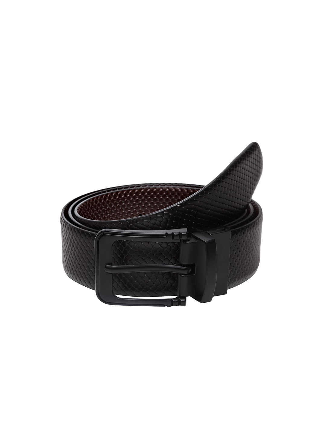 

WELBAWT Men Black & Brown Textured Reversible Leather Belt