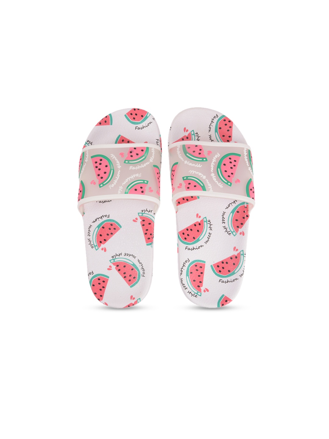 

Yellow Bee Girls White Colourblocked Watermelon Print Sliders