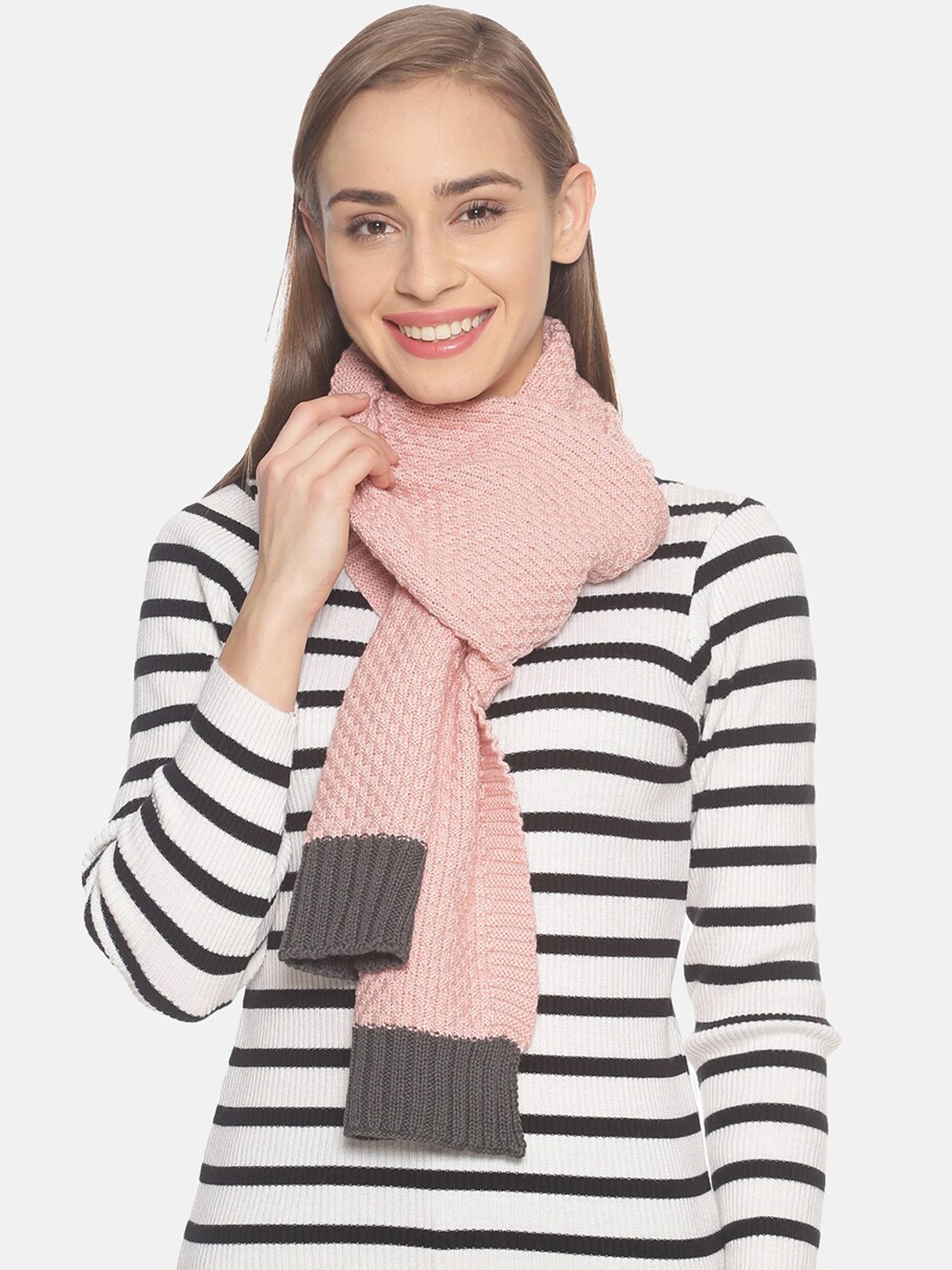 513 Women Pink & Grey Self-Design Mufflers
