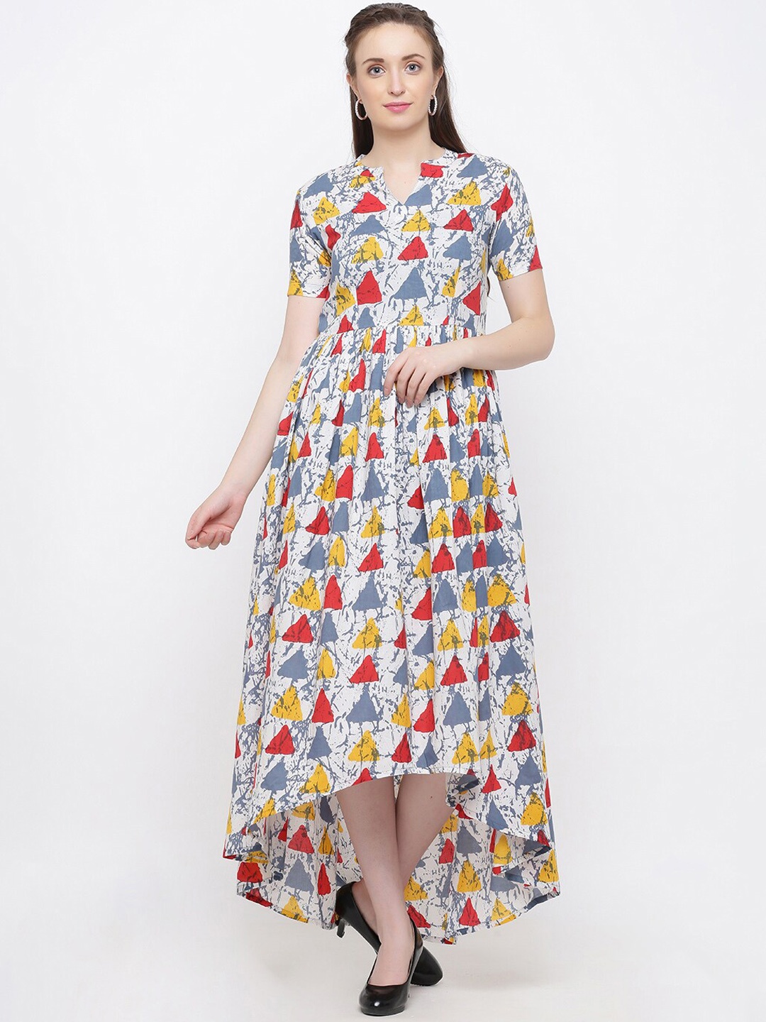 

Indian Virasat Women White Printed Fit and Flare Dress