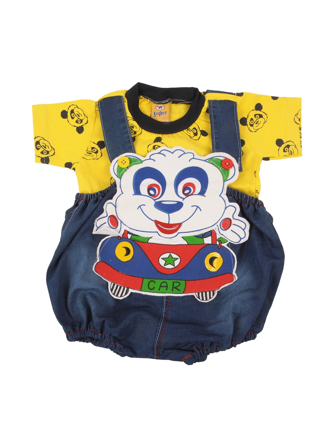 

Jaybee Boys Yellow & Blue Appliqued Rompers With T-Shirt