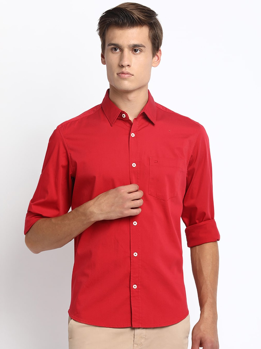 

Basics Men Red Slim Fit Solid Casual Shirt