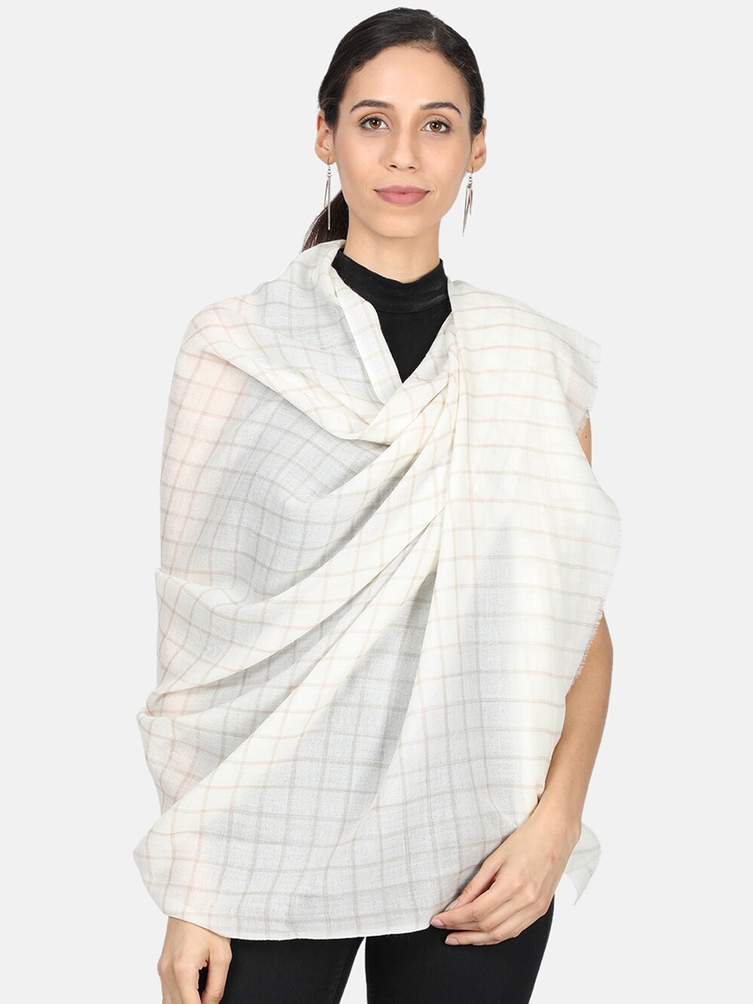 

Monte Carlo Women White & Yellow Checked Shawl