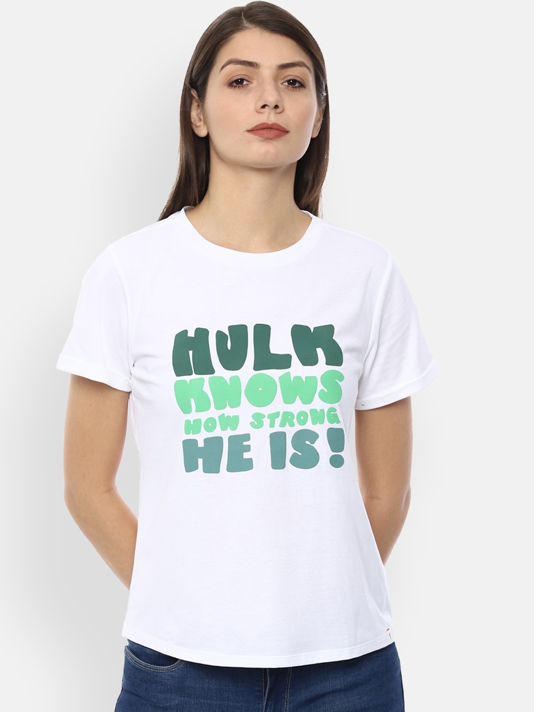 

Van Heusen Woman White & Green Printed Top