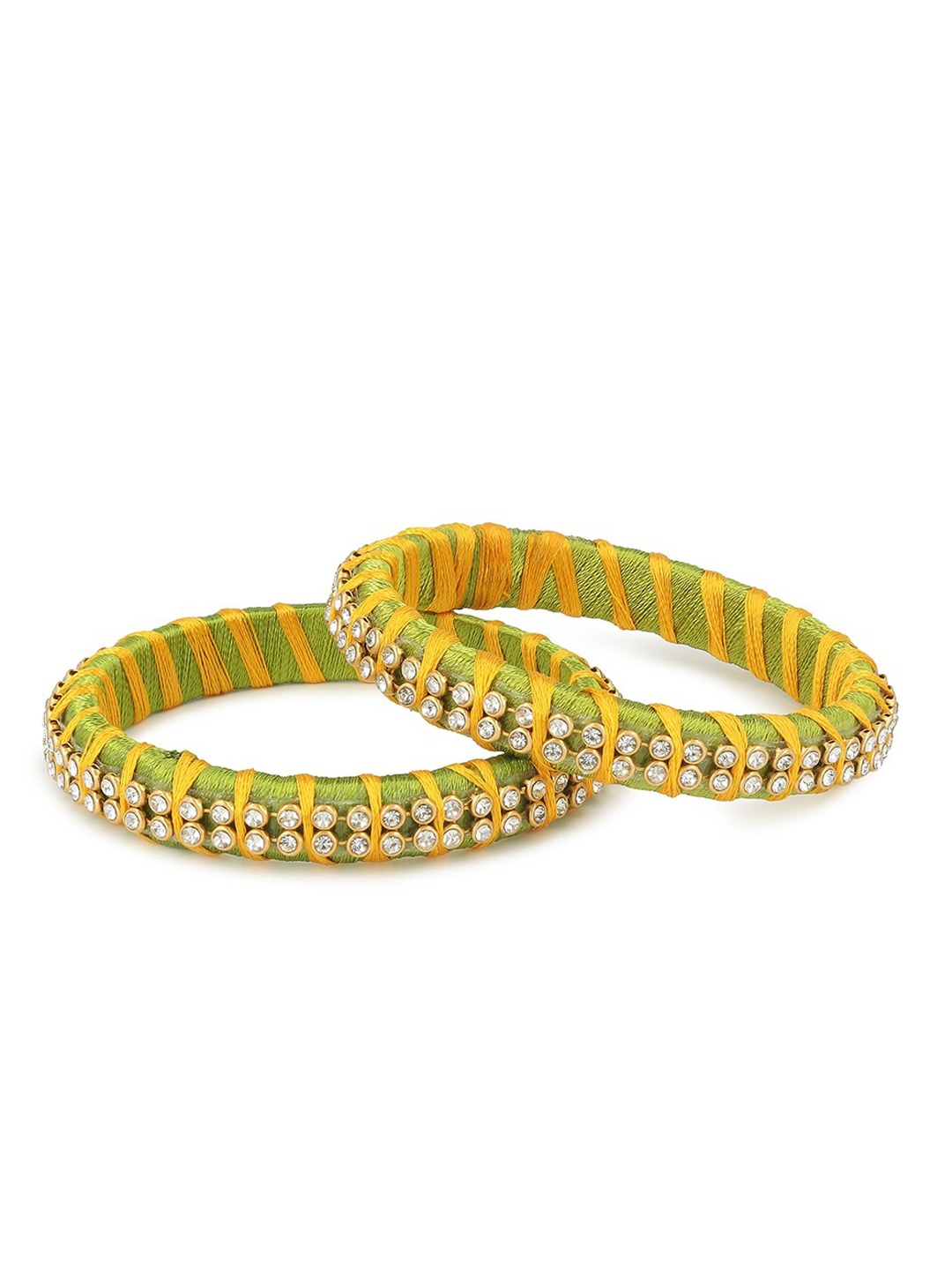 

AKSHARA Women Set Of 2 Green & Yellow Silk Thread Beaded Handcrafted Bangles