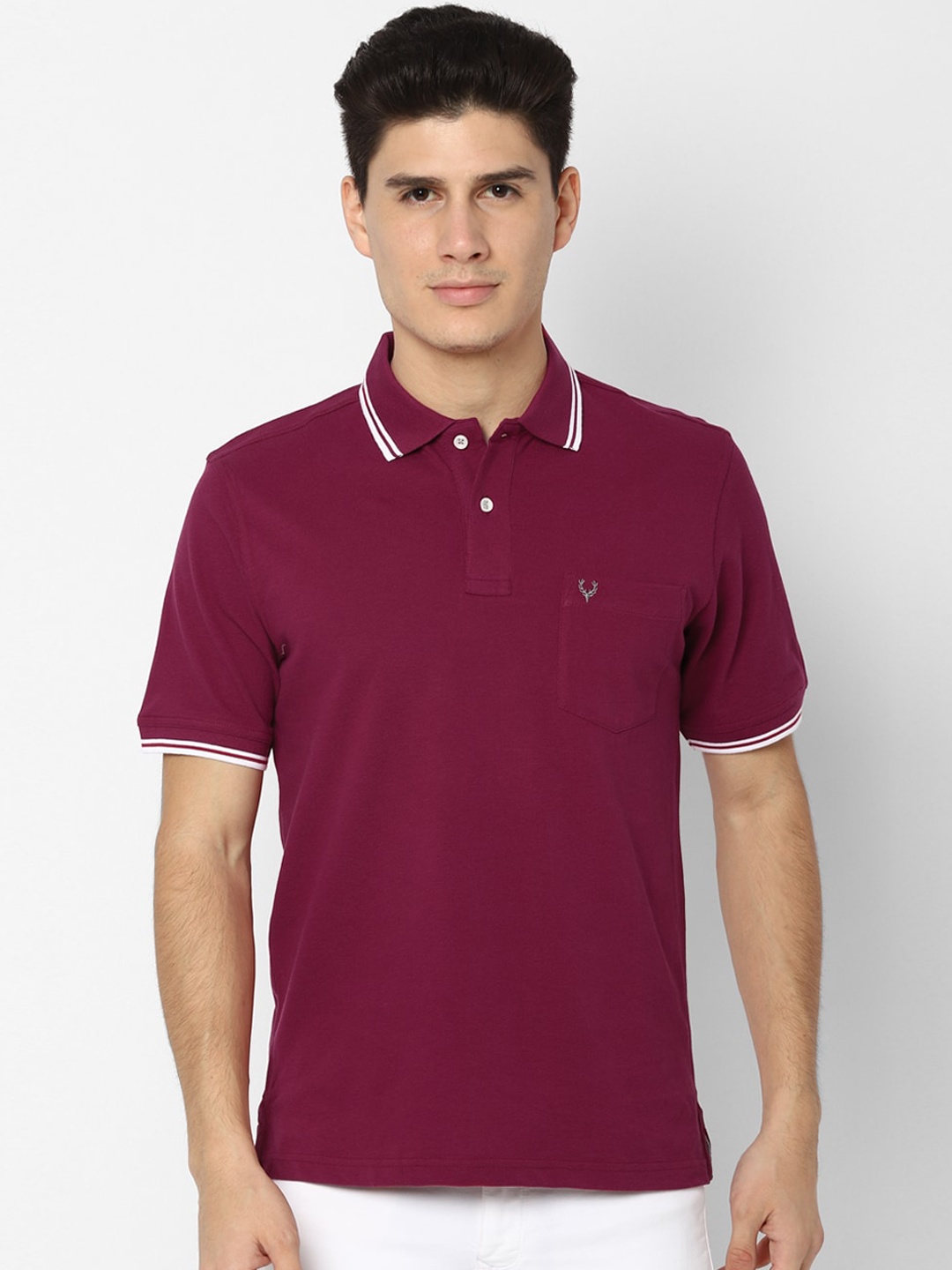 

Allen Solly Men Maroon Solid Cotton Polo Collar Pure Cotton T-shirt