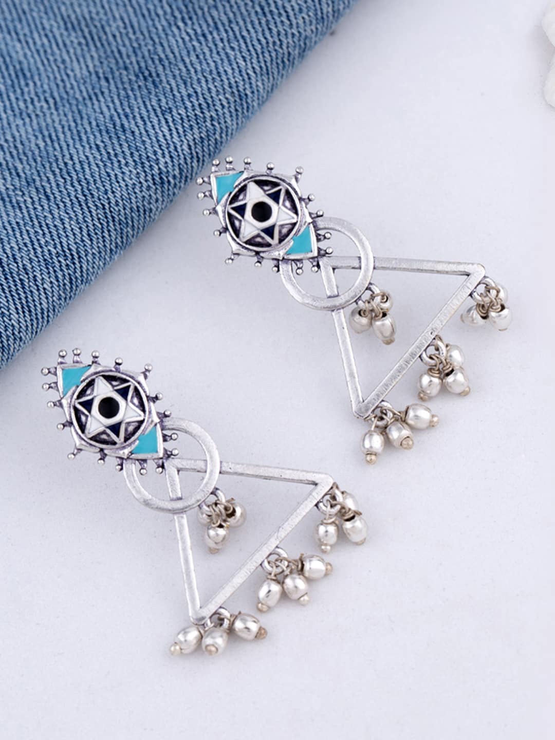 

Voylla Silver-Toned Geometric Drop Earrings