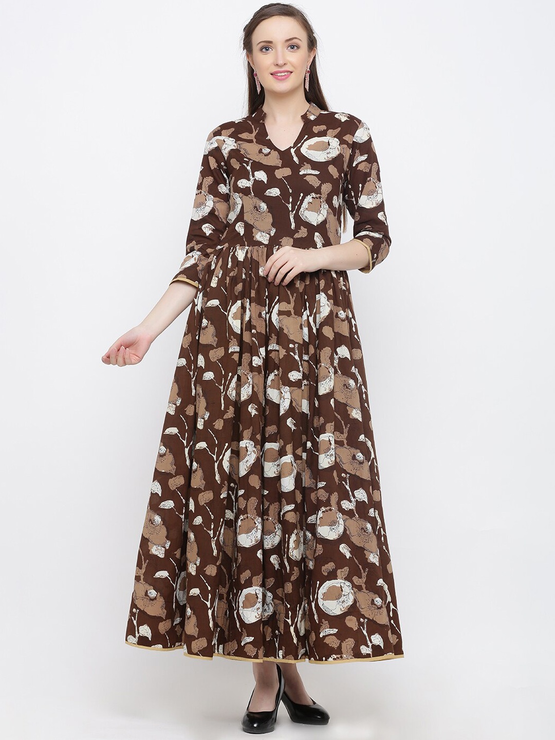 

Indian Virasat Women Brown & White Printed A-Line Dress