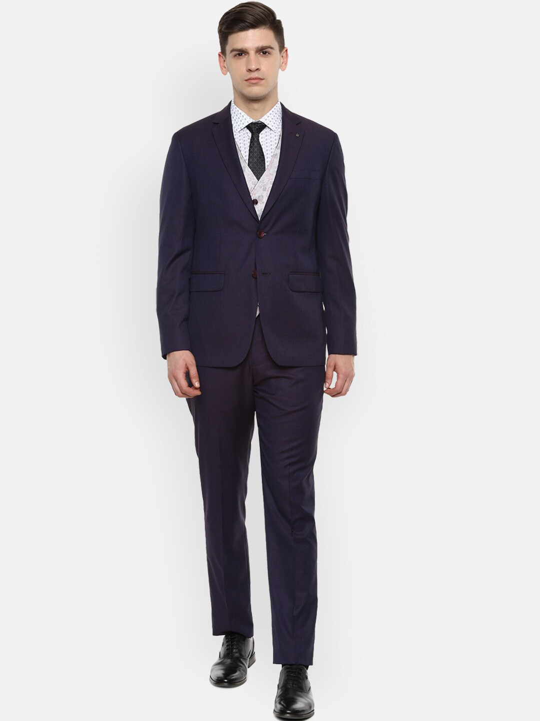 

Louis Philippe Men Navy Blue Self Design Slim-Fit Single-Breasted Suit