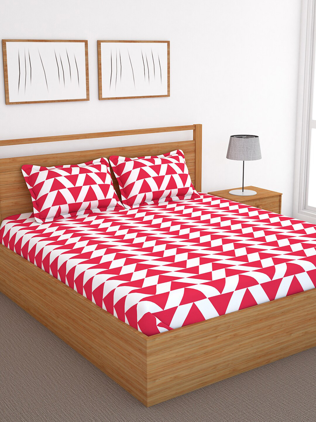 

Bedspun Pink & White Printed 120 TC Cotton 1 Double Bedsheet With 2 Pillow Covers