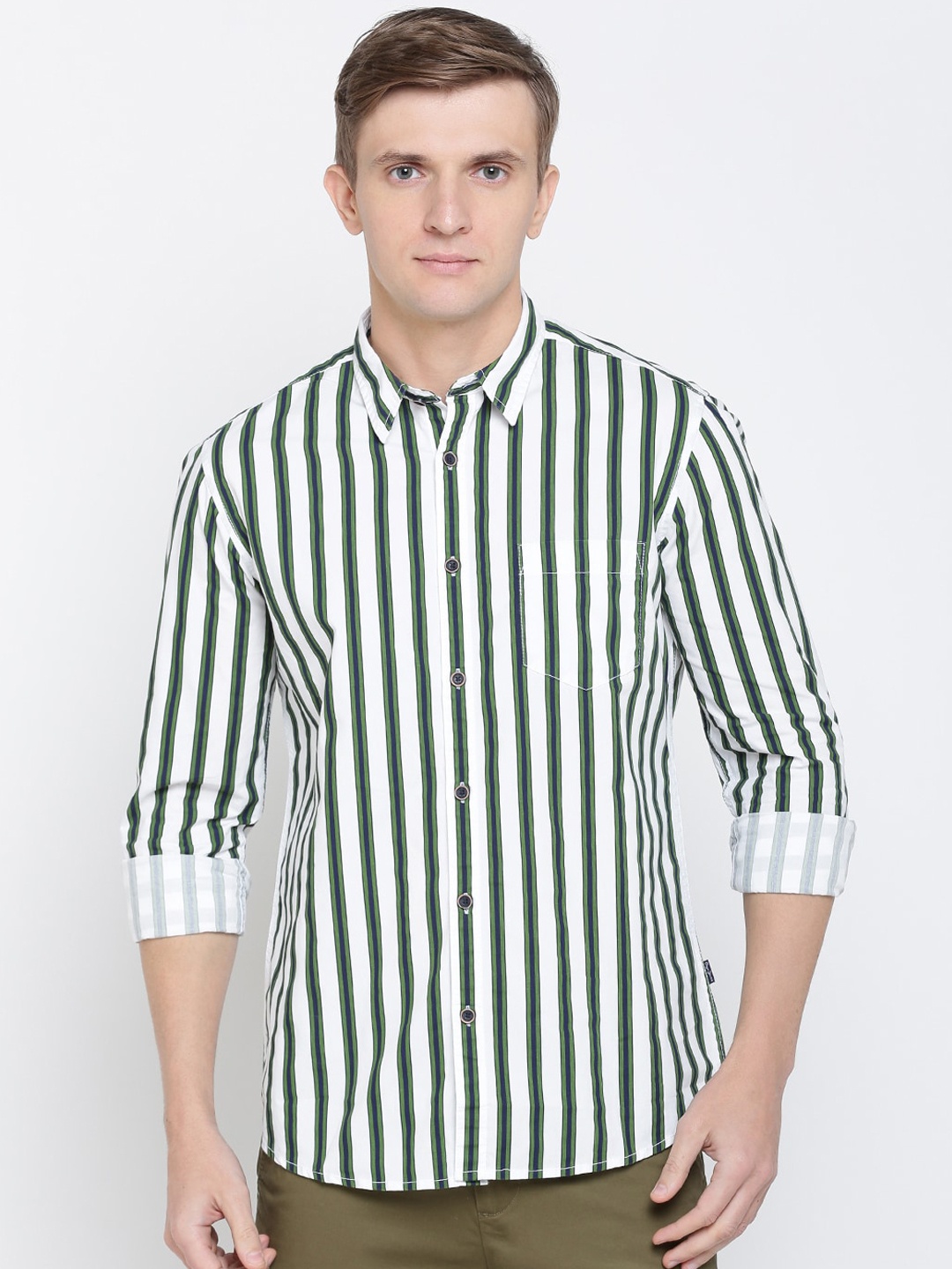 

Pepe Jeans Men Green Regular Fit Striped Casual Shirt
