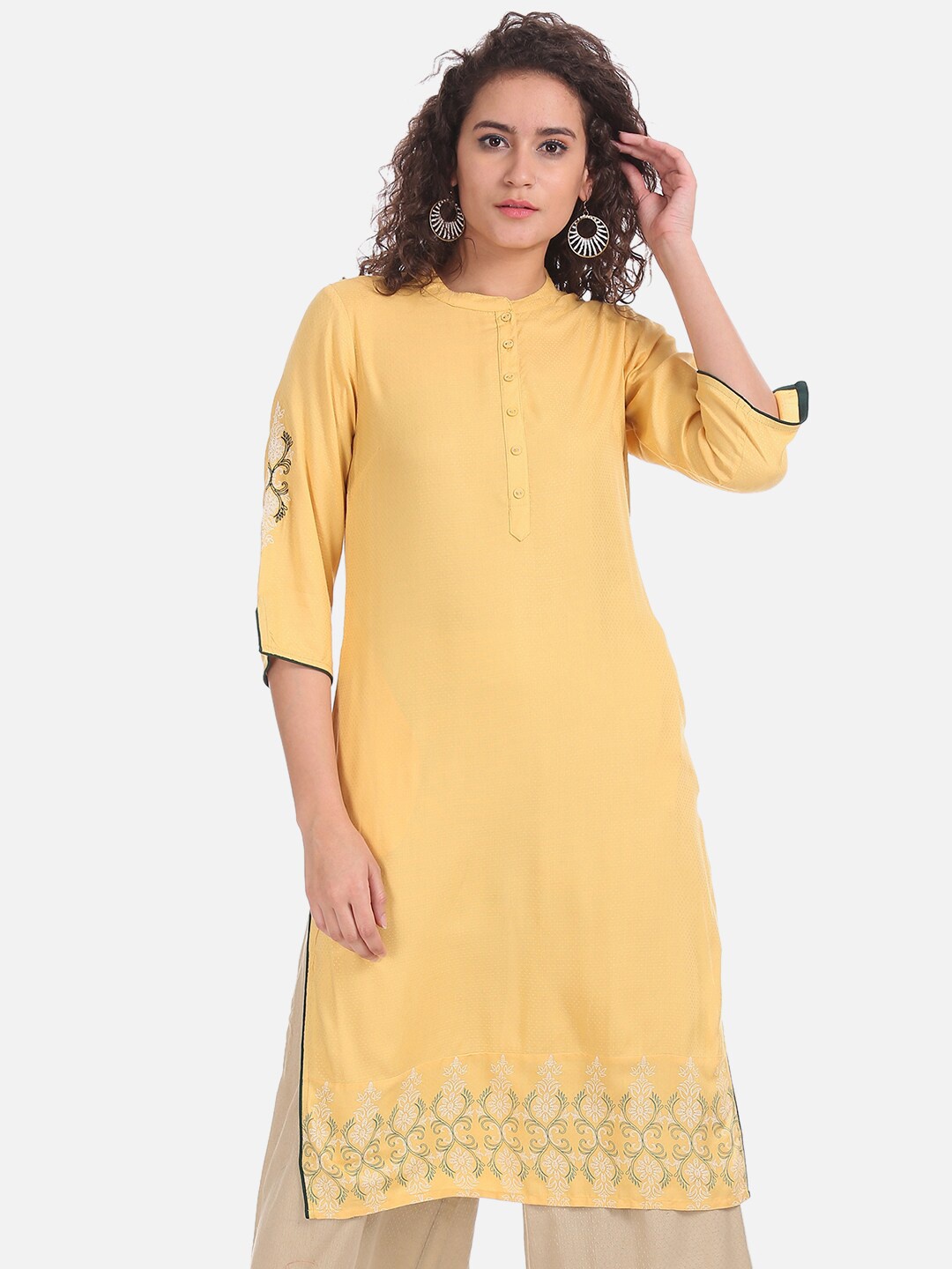 

Karigari Women Yellow Solid Straight Kurta