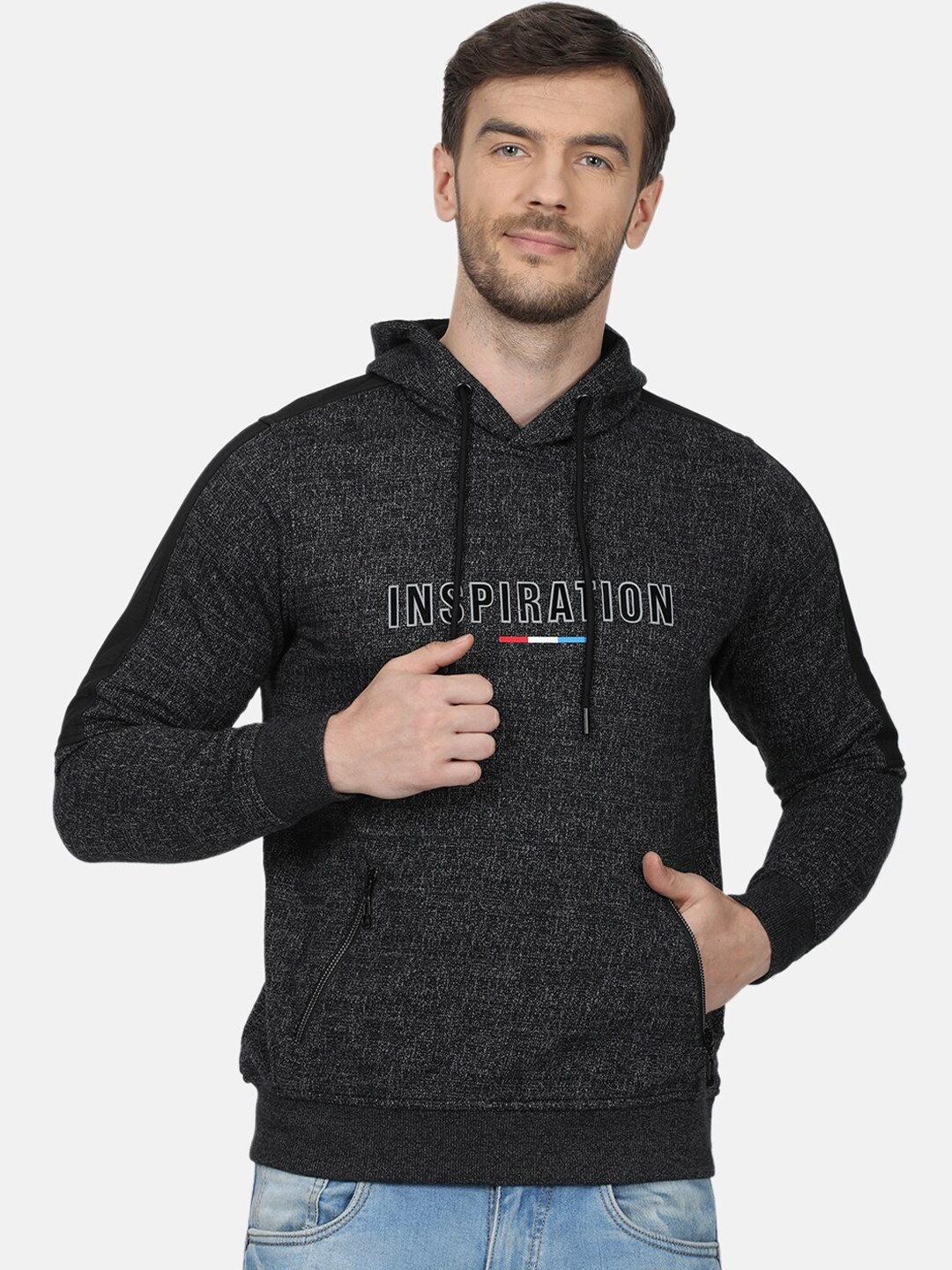 

Monte Carlo Men Charcoal Printed Hooded Sweatshirt