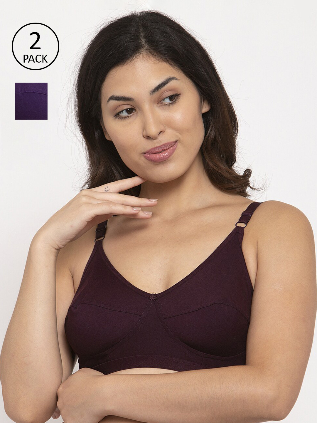

Innocence Women Pack of 2 Purple & Burgundy Solid Non-Wired Non Padded Everyday Bra