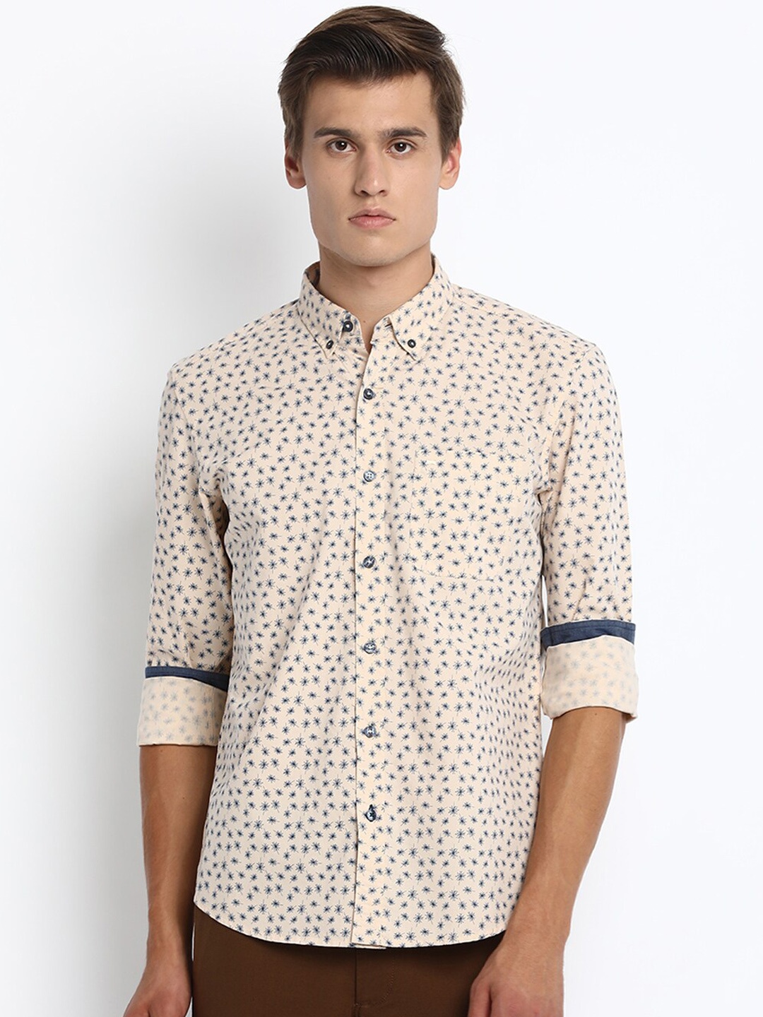 Basics Men Yellow Slim Fit Printed Casual Shirt