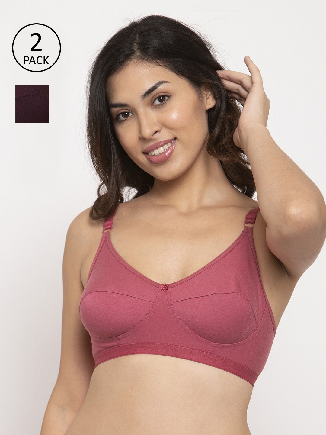 

Innocence Women Pack Of 2 Solid Non-Wired Non-Padded Everyday Bras BBAPLIN90583, Pink