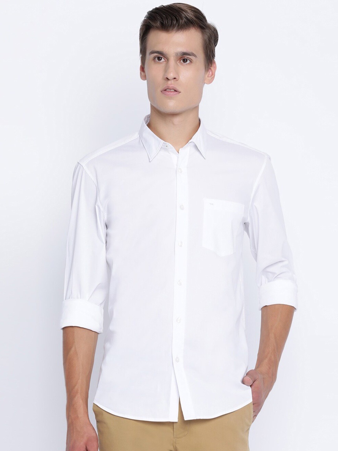 

Basics Men White Slim Fit Solid Casual Shirt