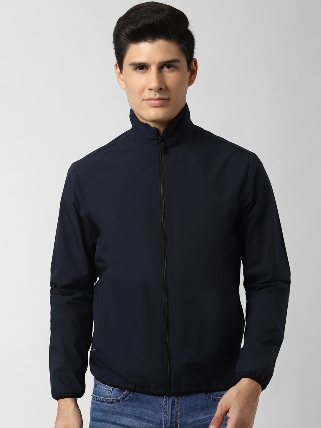 

Peter England Casuals Men Navy Blue Solid Bomber