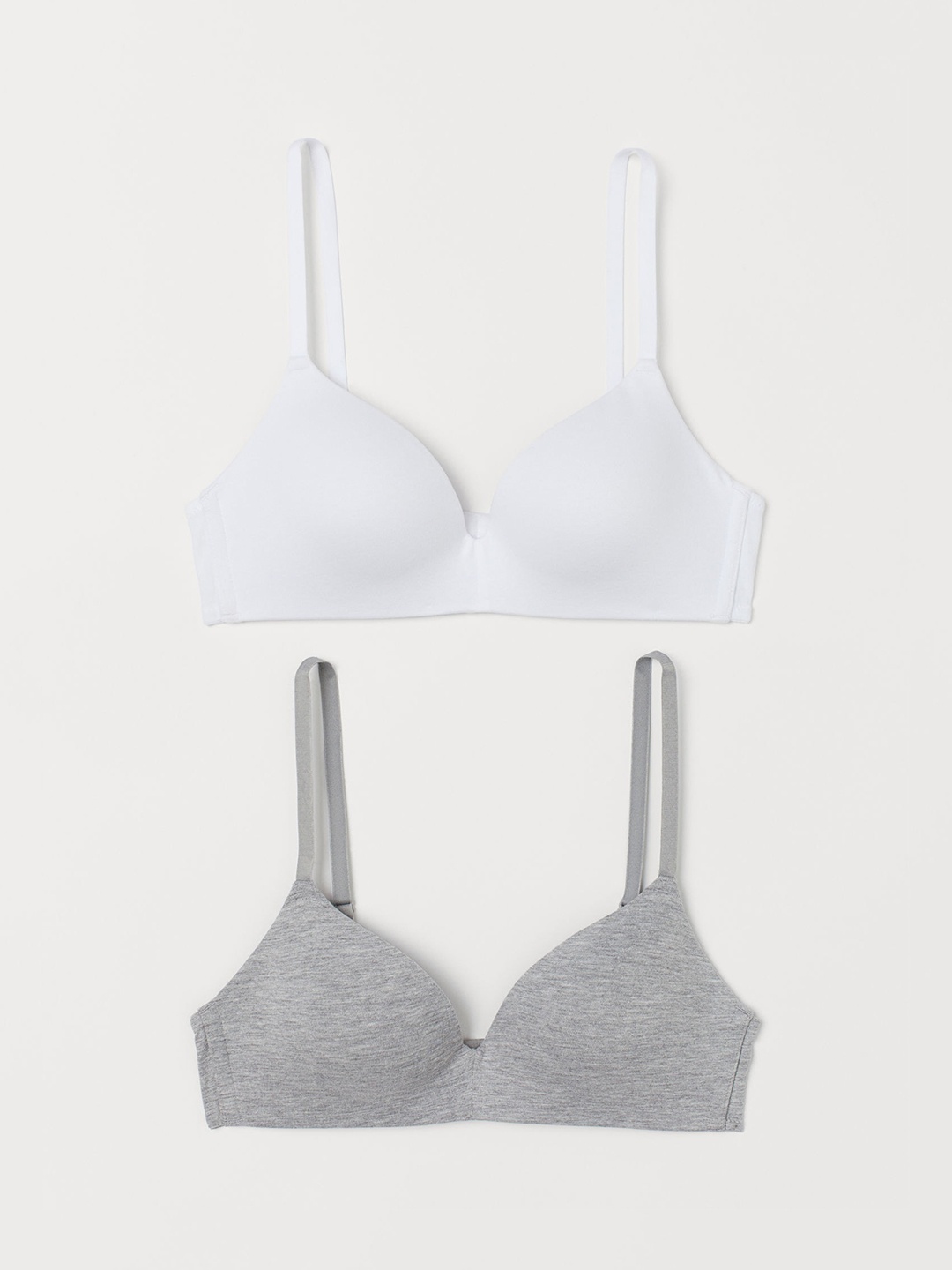 

H&M Women White & Grey Melange 2-Pack Padded Cotton Bras 0694848003