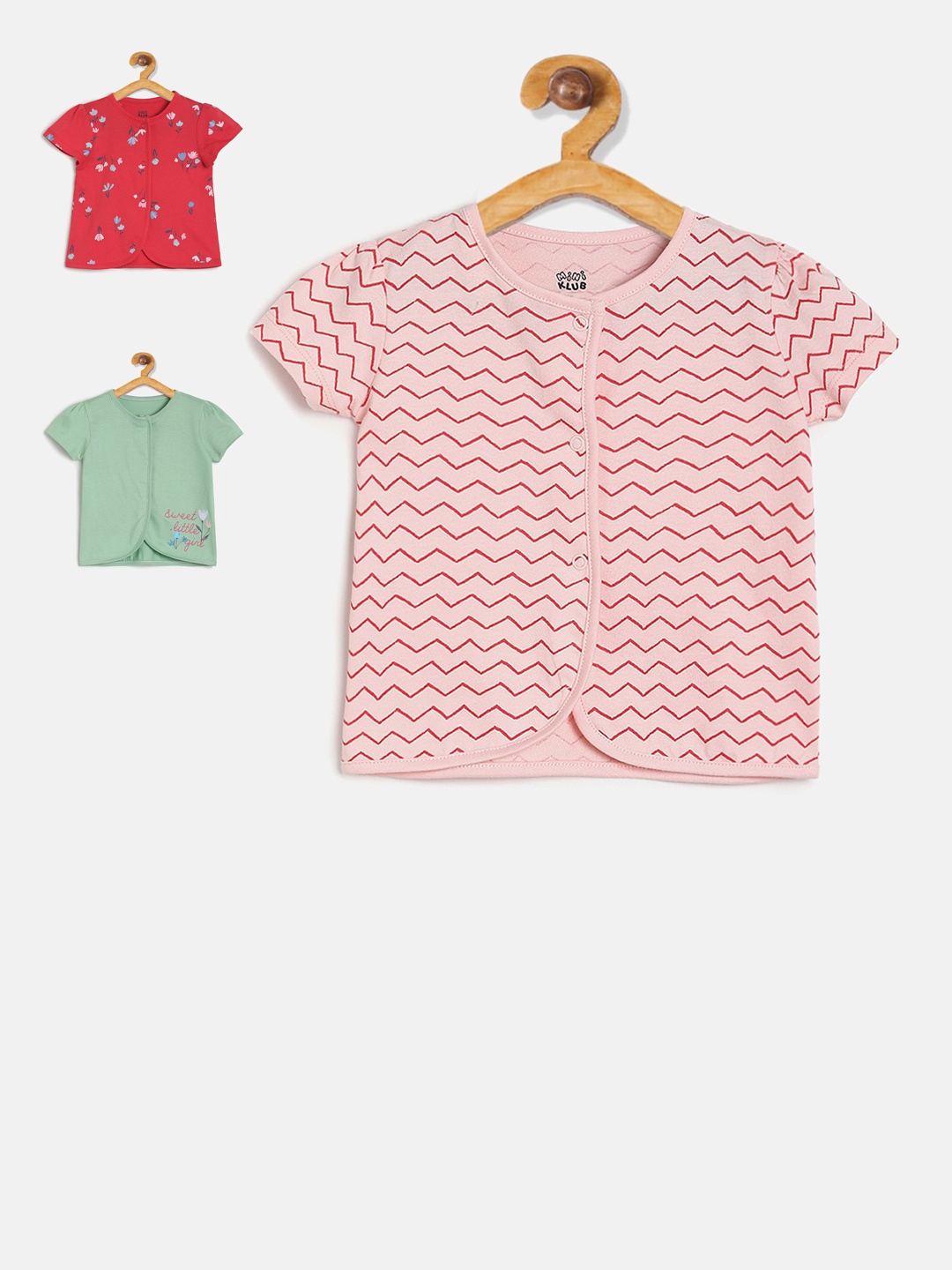 

MINI KLUB Infant Girls Multicoloured Pack of 3 Printed Jhabla Vest, Multi