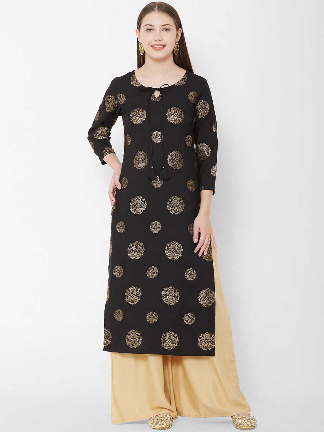 

Os Women Black Printed A-Line Kurta