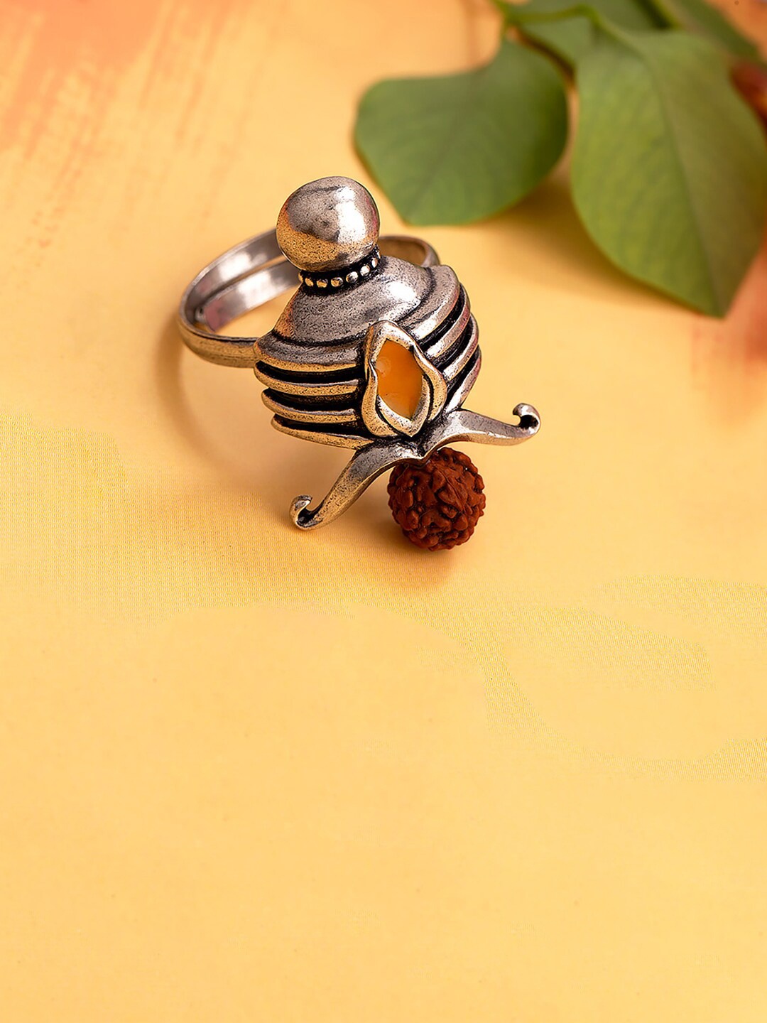 

Voylla Oxidised Silver-Toned Adjustable Finger Ring