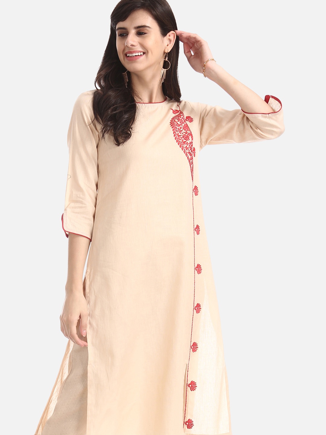 

Karigari Women Beige Solid A-Line Kurta