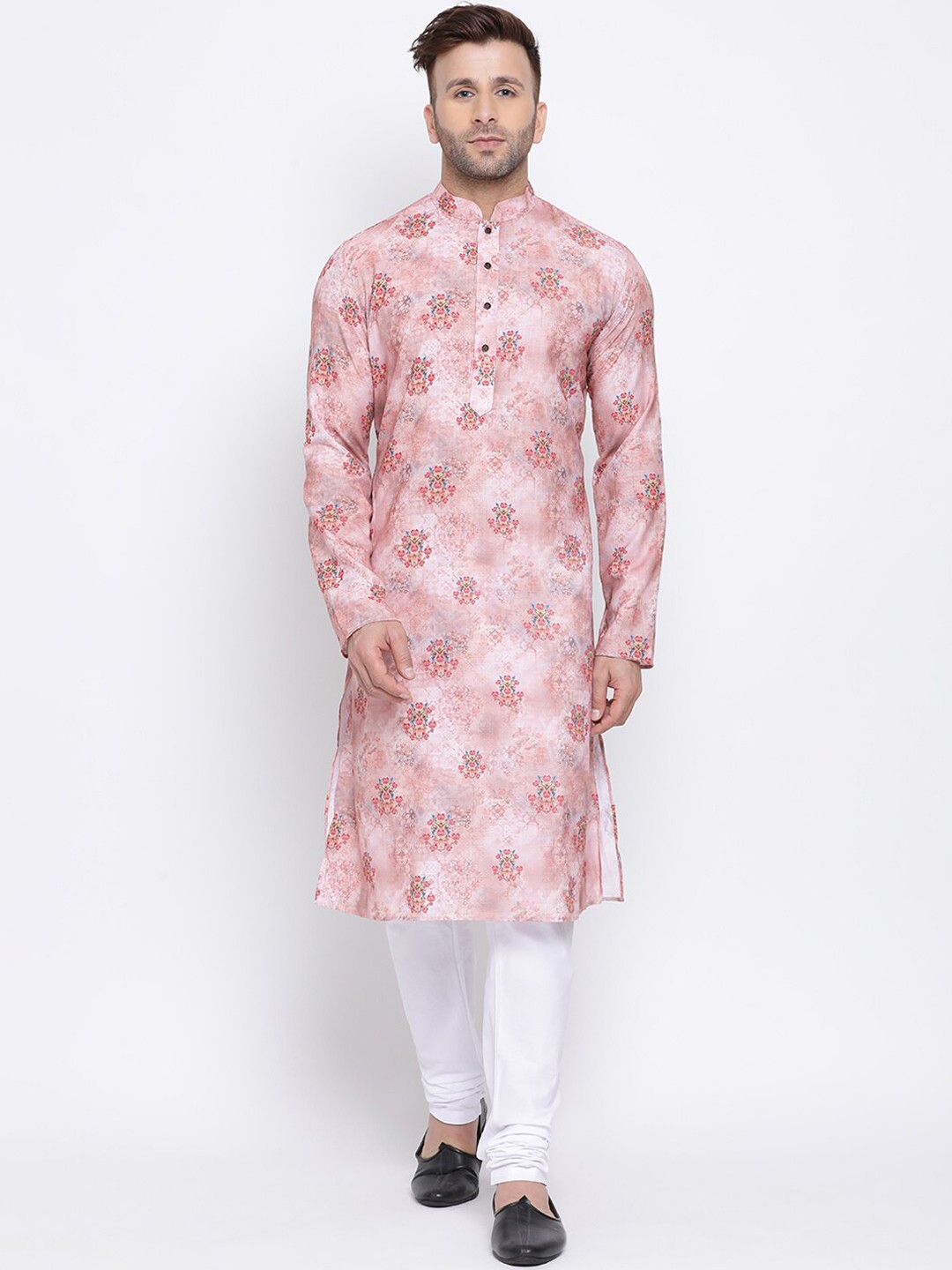 

NAMASKAR Men Pink & White Printed Kurta with Churidar