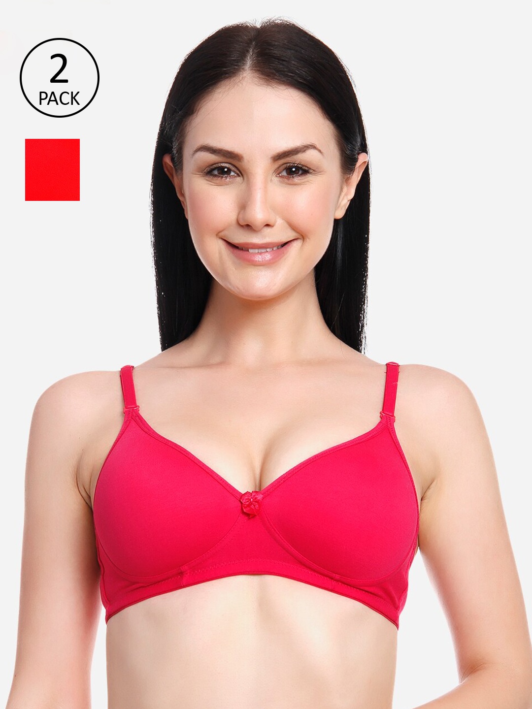 

Innocence Women Pack of 2 Red & Fuschia Solid Lightly Padded Bra BBAPLIN90708_28B