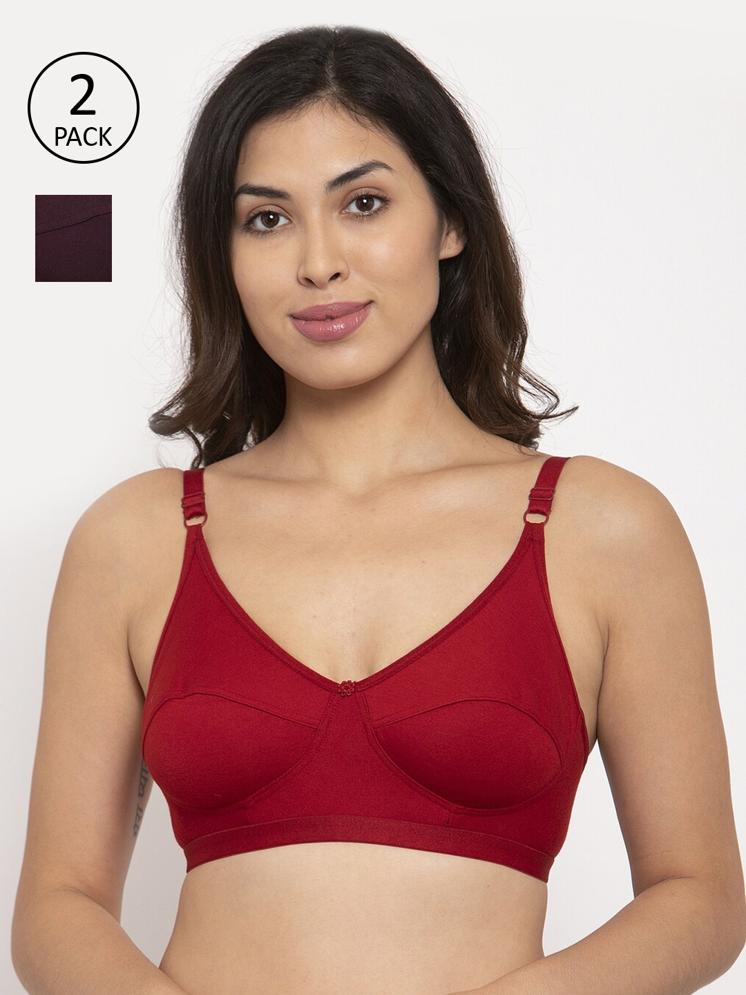 

Innocence Women Pack of 2 Solid Non-Wired Non-Padded Bras BBAPLIN90578, Maroon
