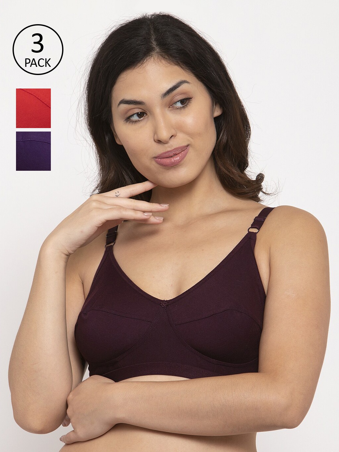 

Innocence Women Pack Of 3 Solid Non-Wired Non-Padded Everyday Bras BBAPLIN90599, Purple