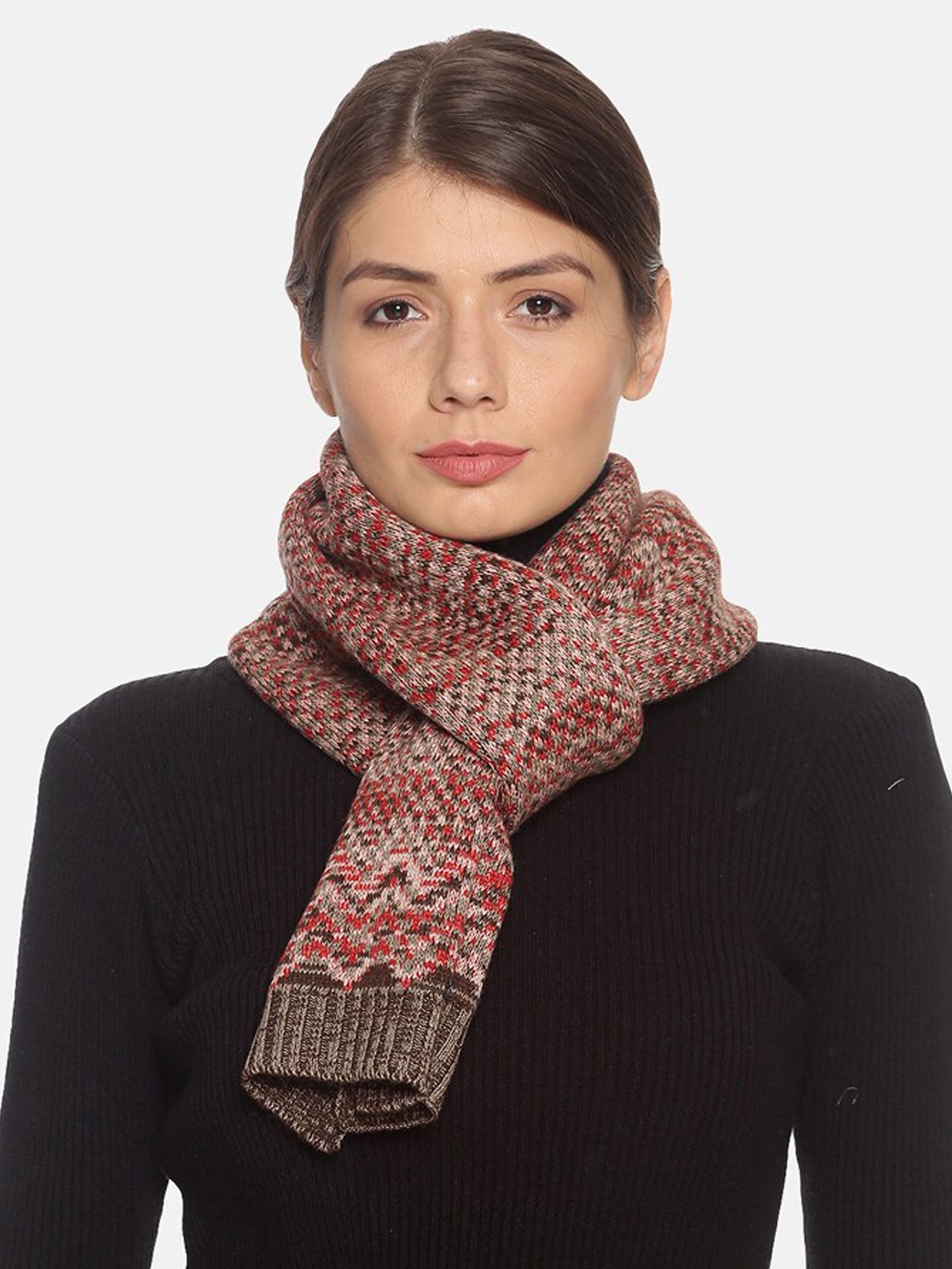 

513 Women Brown & Red Self-Design Mufflers