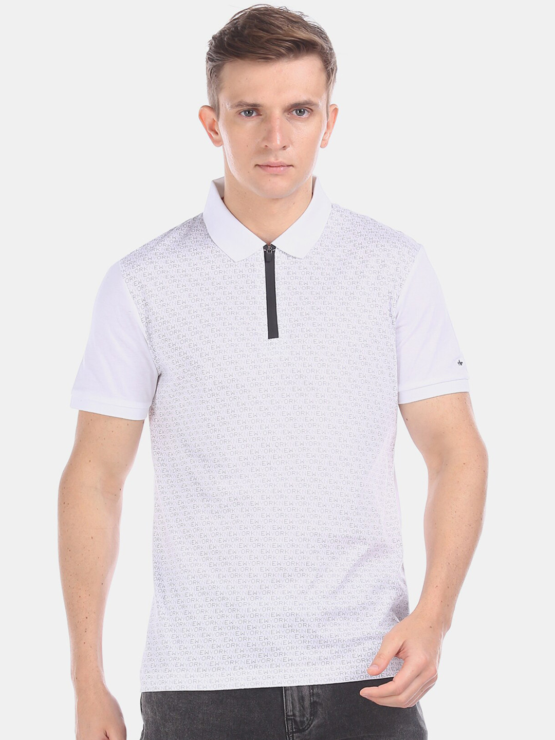 

Arrow Men White Printed Polo Collar T-shirt