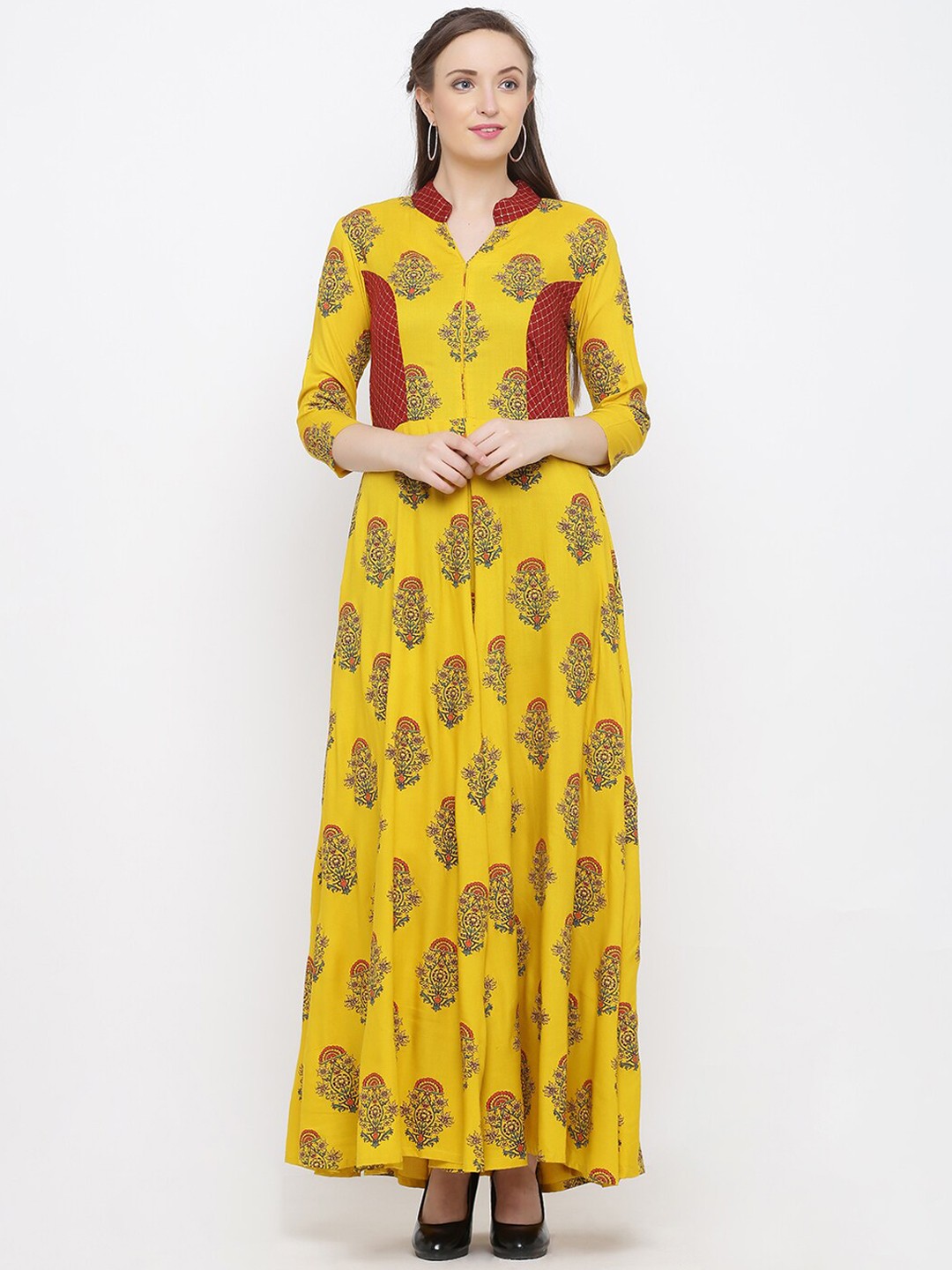 

Indian Virasat Women Yellow Printed Ethnic Maxi Dress