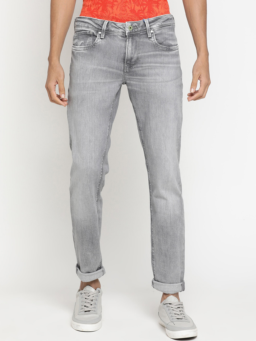

Pepe Jeans Men Grey Regular Fit Mid-Rise Low Distress Jeans